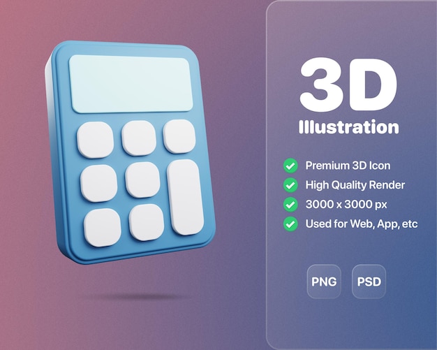 Aggiungi funzionalità ai tuoi progetti con questa icona 3D elegante e versatile di una calcolatrice