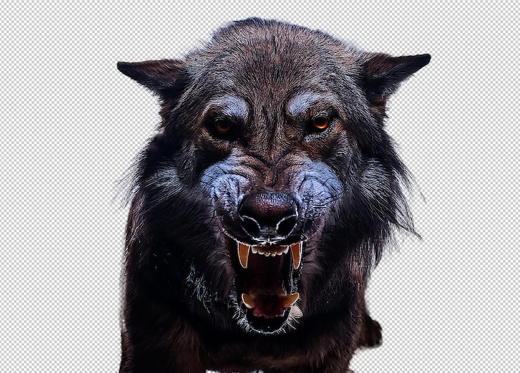 PSD aggressive wolf on transparent background