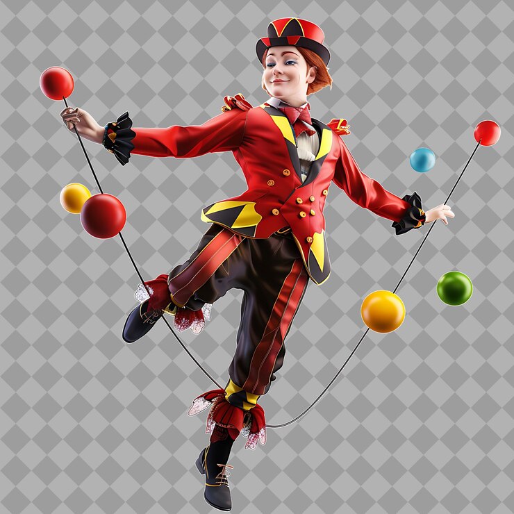 PSD agile acrobat circus performer with athletic form tightrope isolado render de caracteres de alta qualidade