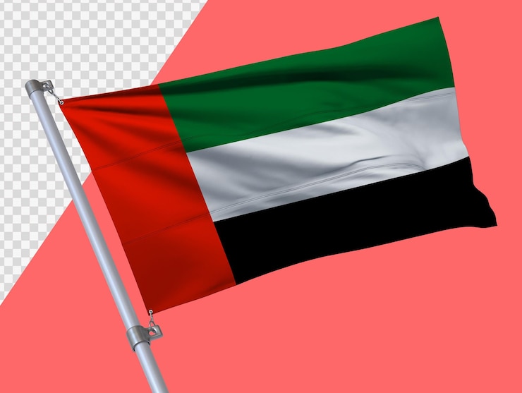 PSD agitando a bandeira dos emirados árabes unidos em um mastro de metal para a composição da bandeira dos emirados árabes unidos