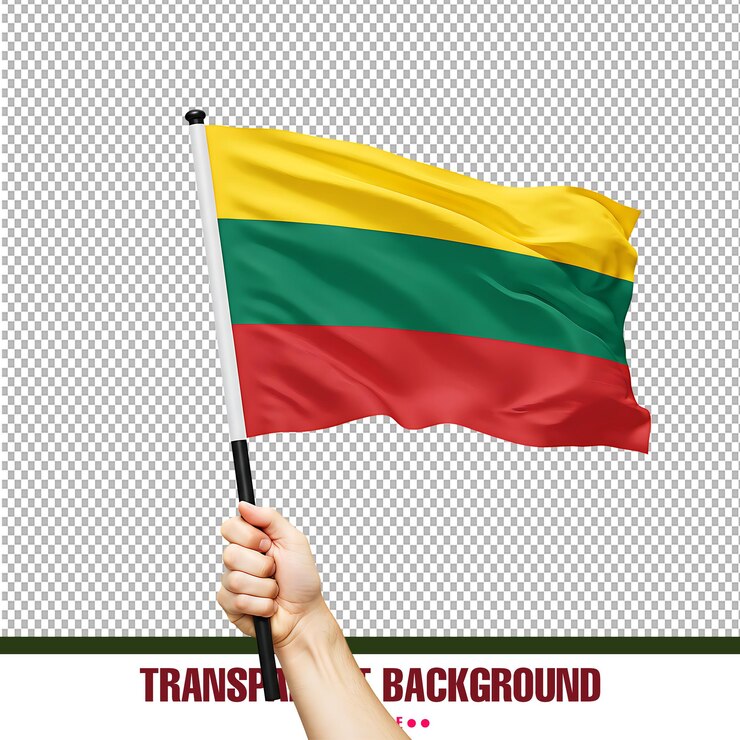 PSD agitando la bandera lituana en la mano con un fondo transparente