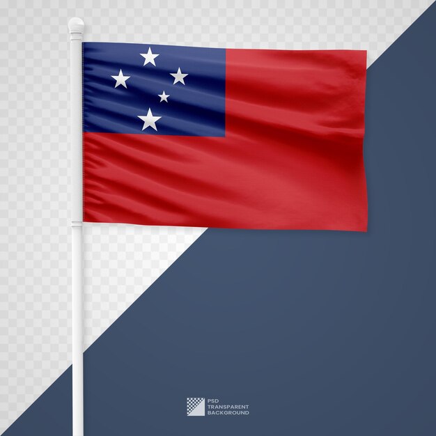 Agitando la bandera de Samoa en un poste de metal blanco aislado sobre un fondo transparente