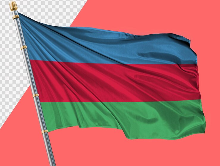 PSD agitar la bandera de azerbaiyán en un mástil de metal para la composición