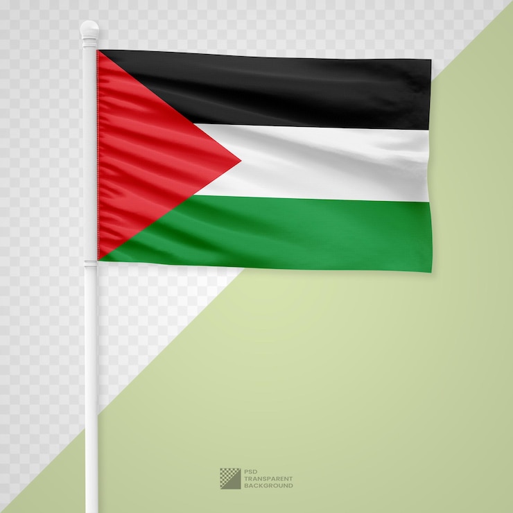 PSD agitare la bandiera palestinese su un palo di metallo bianco isolato su uno sfondo trasparente