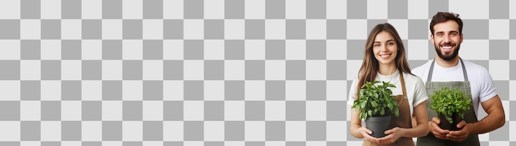 PSD agricoltore giardiniere png donna e uomo con una pianta in mano isolati su uno sfondo bianco creato utilizzando la tecnologia generative ai