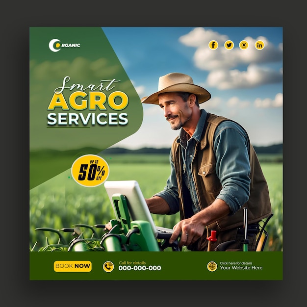 Agricoltura giardino agro farm e servizi agricoli social media post banner template ai generato.