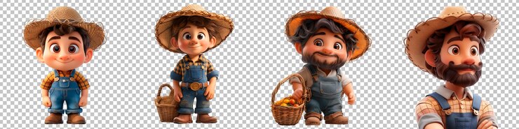 PSD agricultor colhendo com fundo transparente