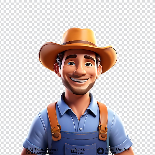 PSD agricultor de desenho animado em 3d sorrindo objeto de meio corpo isolado em fundo transparente