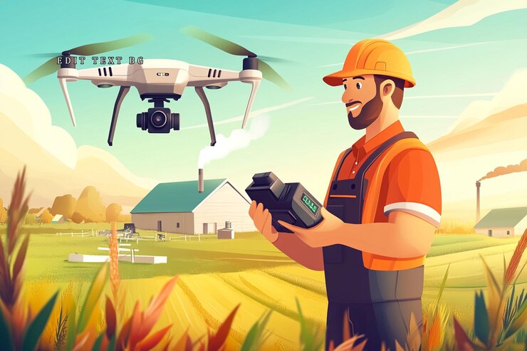 PSD agricultor que utiliza drones para la inspección agrícola