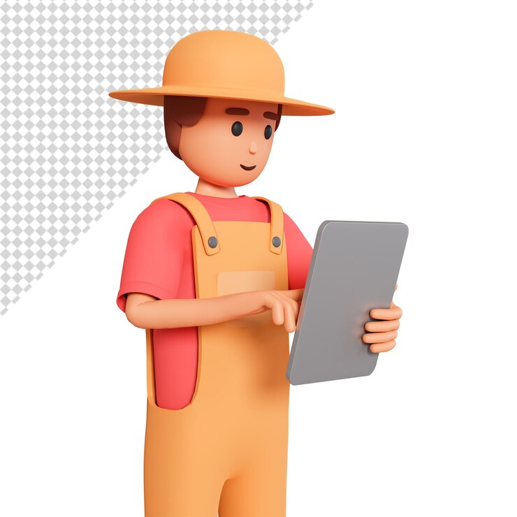 Agricultor usando ilustração 3d de tablet