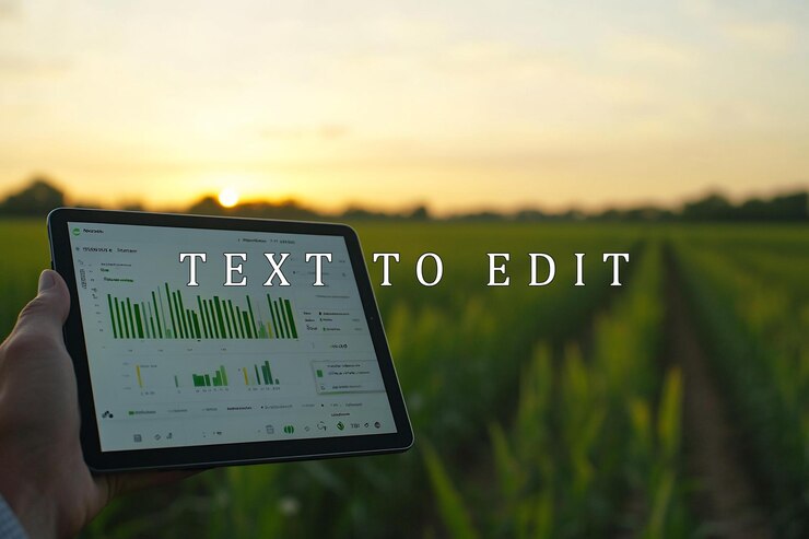 PSD agricultor usando una tableta que muestra los datos de los cultivos al atardecer en el campo