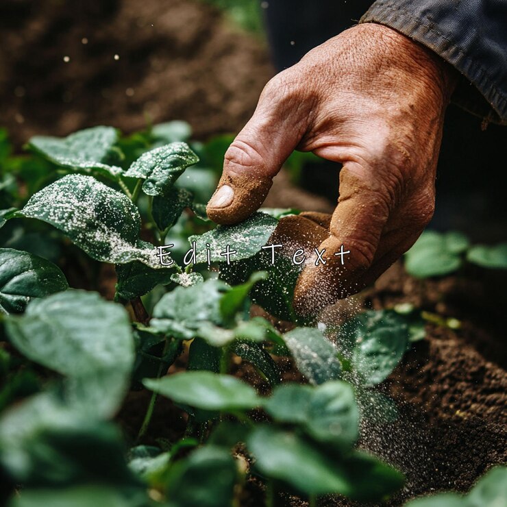 PSD los agricultores pulverizan a mano la planta de patata con polvo