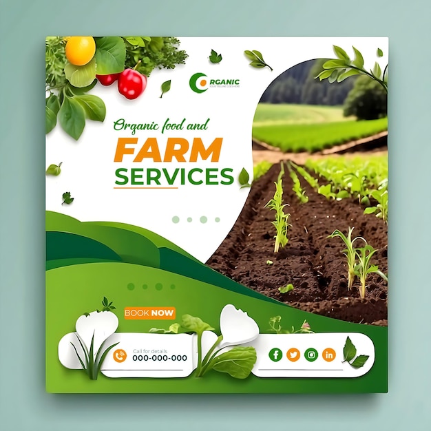 Agricultura jardín agro granja y servicios agrícolas medios sociales post modelo de banner ai generado