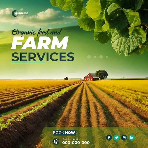 Agricultura jardín agro granja y servicios agrícolas medios sociales post modelo de banner ai generado