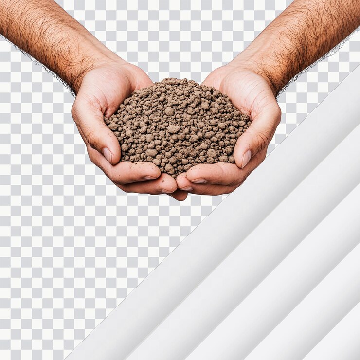 PSD agricultura sustentável retratada em macro foto de agricultores com mãos com solo orgânico