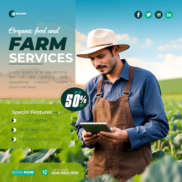 Agriculture Jardin Agro Ferme Et Services Agricoles Médias Sociaux Modèle De Bannière De Publication Ai Généré