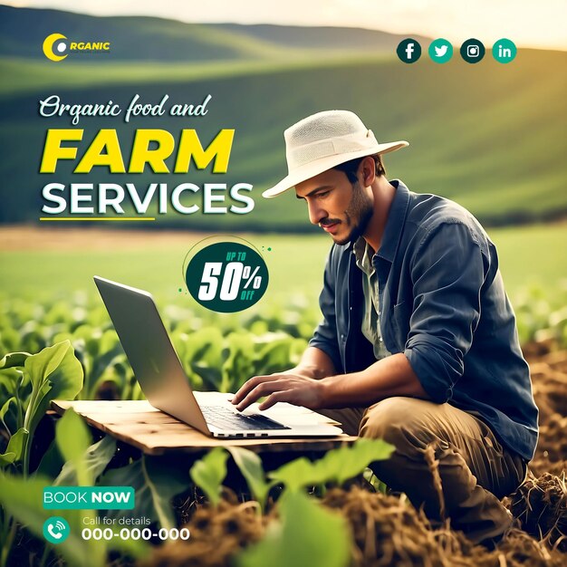 Agriculture Jardin Agro Ferme Et Services Agricoles Médias Sociaux Modèle De Bannière De Publication Ai Généré