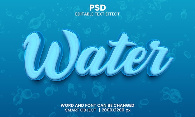 PSD Água 3d com efeito de texto editável premium psd com fundo