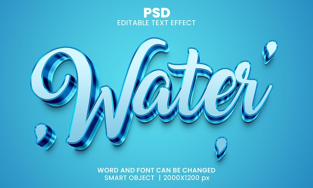 PSD Água 3d com efeito de texto editável premium psd com fundo