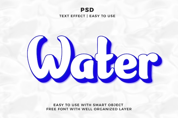 Agua 3D editable Photoshop estilo de efecto de texto psd con fondo