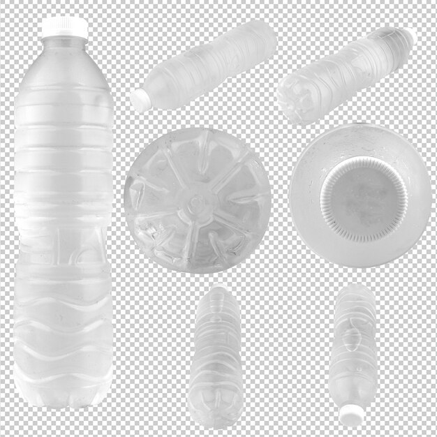 agua de botella aislada en plástico de fondo blanco