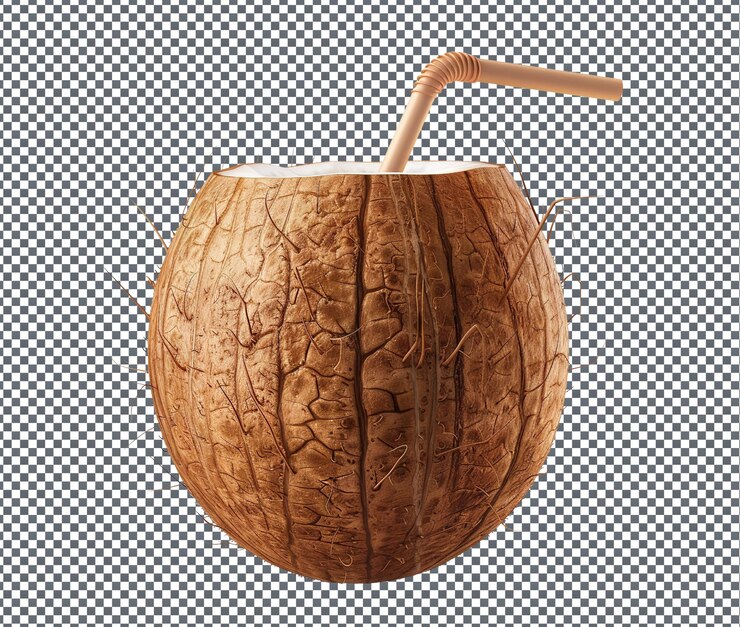 PSD agua de coco natural y fresca agua de coco aislada sobre un fondo transparente