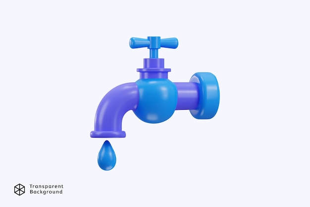 Água da torneira com água corrente a gotejar ícone de ilustração vetorial de renderização 3d