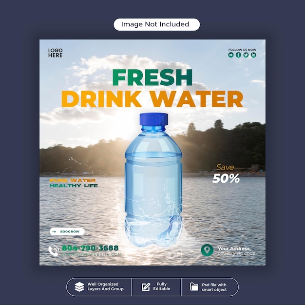 água doce para beber modelo de design de banner da web de mídia social