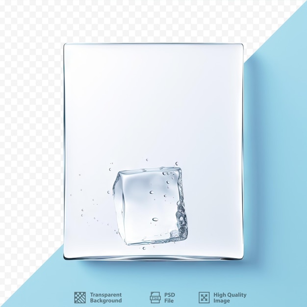PSD Água e gelo em um fundo transparente com uma folha branca em branco