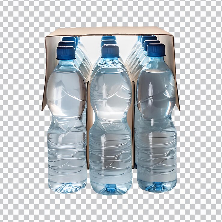 PSD agua mineral 6 embotellado aislado sobre un fondo transparente