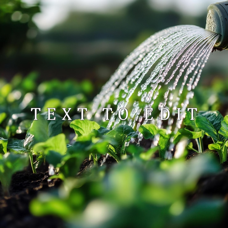 PSD el agua que fluye de un riego a las plantas verdes y exuberantes de un jardín