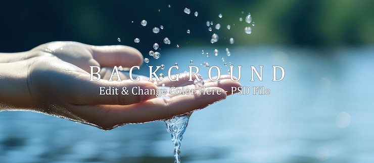 PSD el agua que vierte la mano de la mujer en la naturaleza concepto de entorno de fondo un manantial natural claro