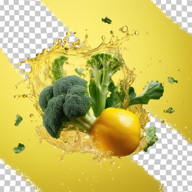 PSD agua salpicada de brócoli fresco y pimiento amarillo
