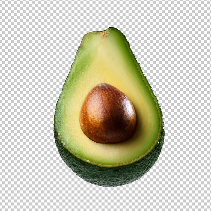 PSD un aguacate cortado por la mitad con un fondo negro