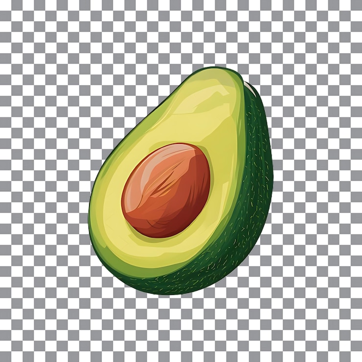 PSD aguacate fresco maduro con medio corte que muestra semillas súper alimento verde saludable en un fondo transparente