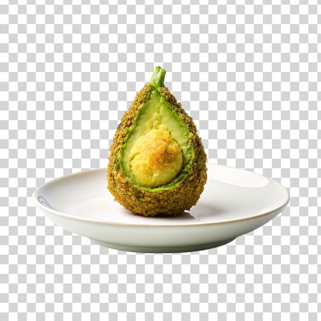 Aguacate frito en fondo transparente