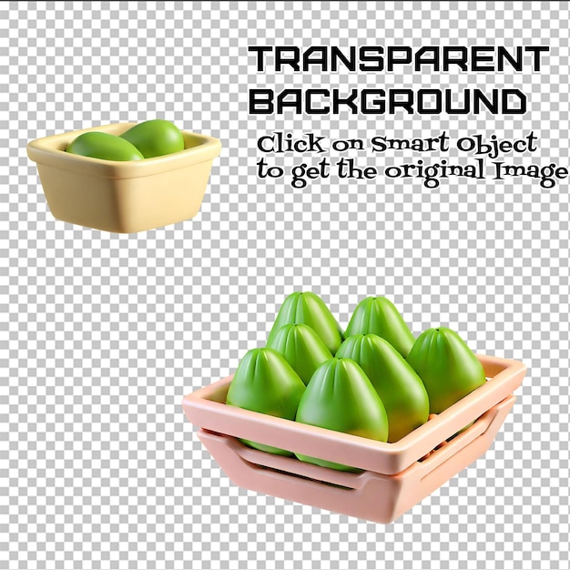 Aguacates en una cesta aislados sobre fondo transparente objeto 3D