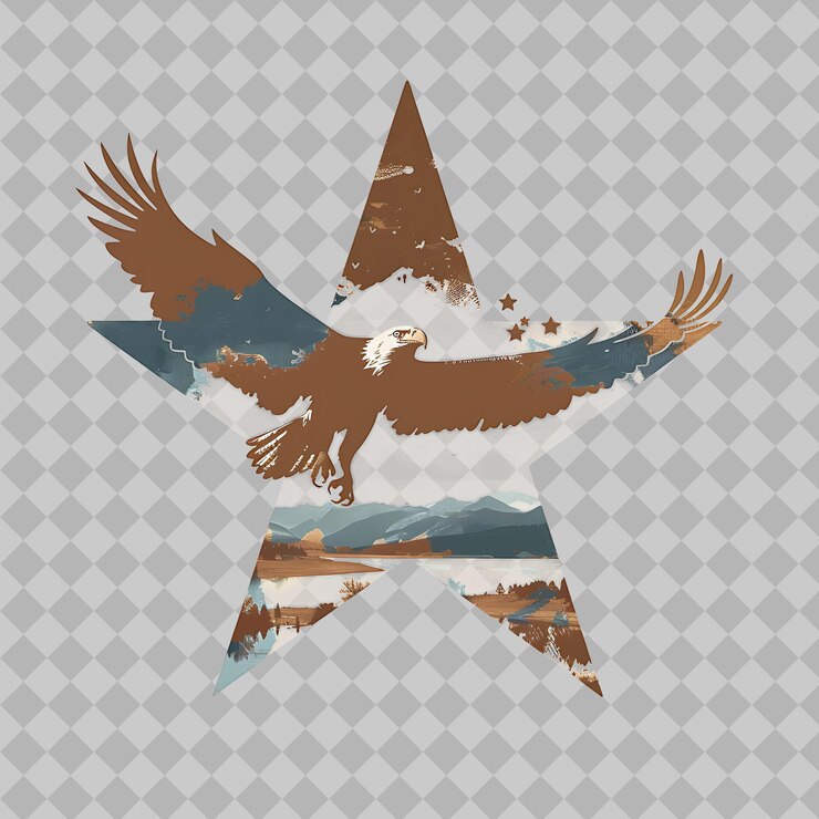 PSD águila calva dentro de una estrella irregular silueta en la orilla del lago se eleva png acuarela colecciones de vida silvestre