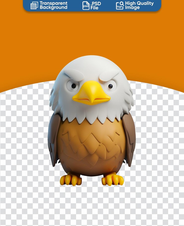 PSD águila calva una linda ilustración de animales de dibujos animados chibi en 3d