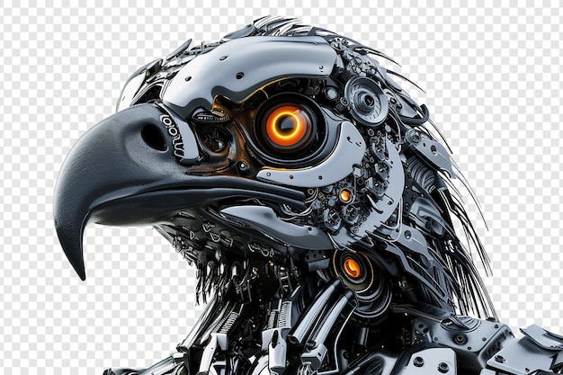 PSD Águila cibernética con tecnología detallada en todas las partes de su cuerpo y con un trasero transparente o blanco