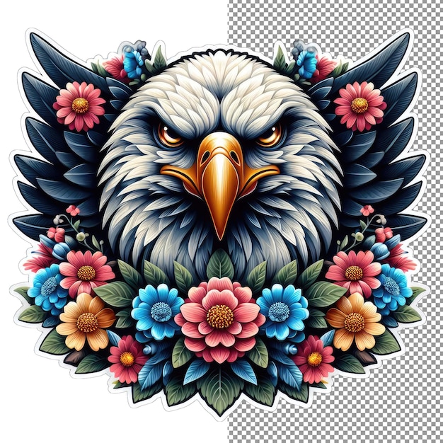 PSD Águila raptora floral en medio de las flores