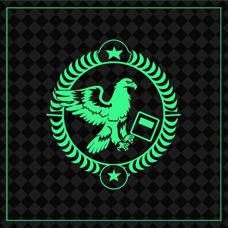PSD un águila verde con un fondo verde con una estrella en ella