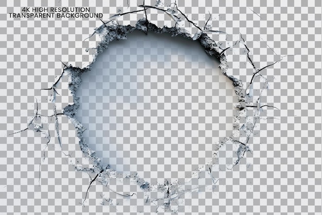 PSD agujero de grieta redonda en fondo transparente