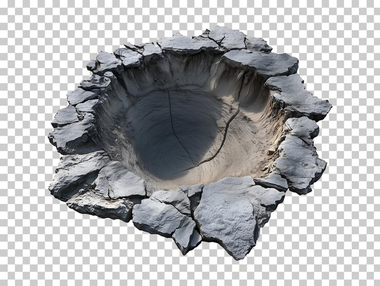 PSD agujero de roca de superficie agrietada aislado en fondo transparente png psd
