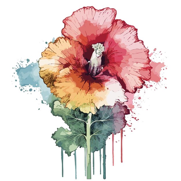 PSD ahollyhock aquarell-t-shirt-design grafik illustration aquarell png psd