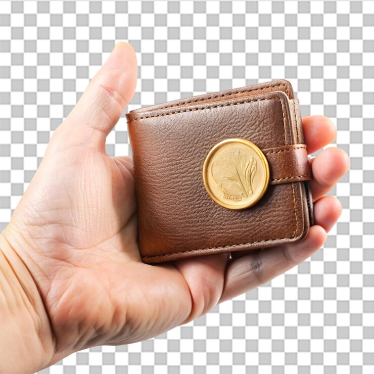 PSD ahorre monedas y billeteras con la mano aislada sobre un fondo transparente