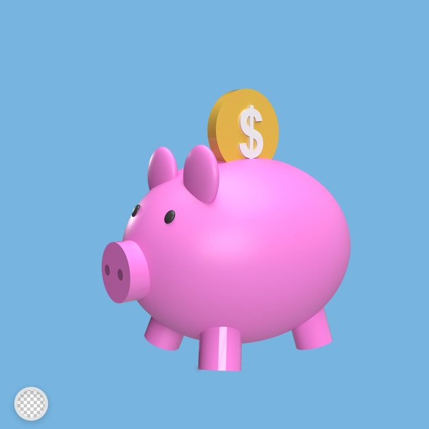 Ahorro de cerdo con icono de dinero modelo 3d estilo de dibujos animados render ilustración