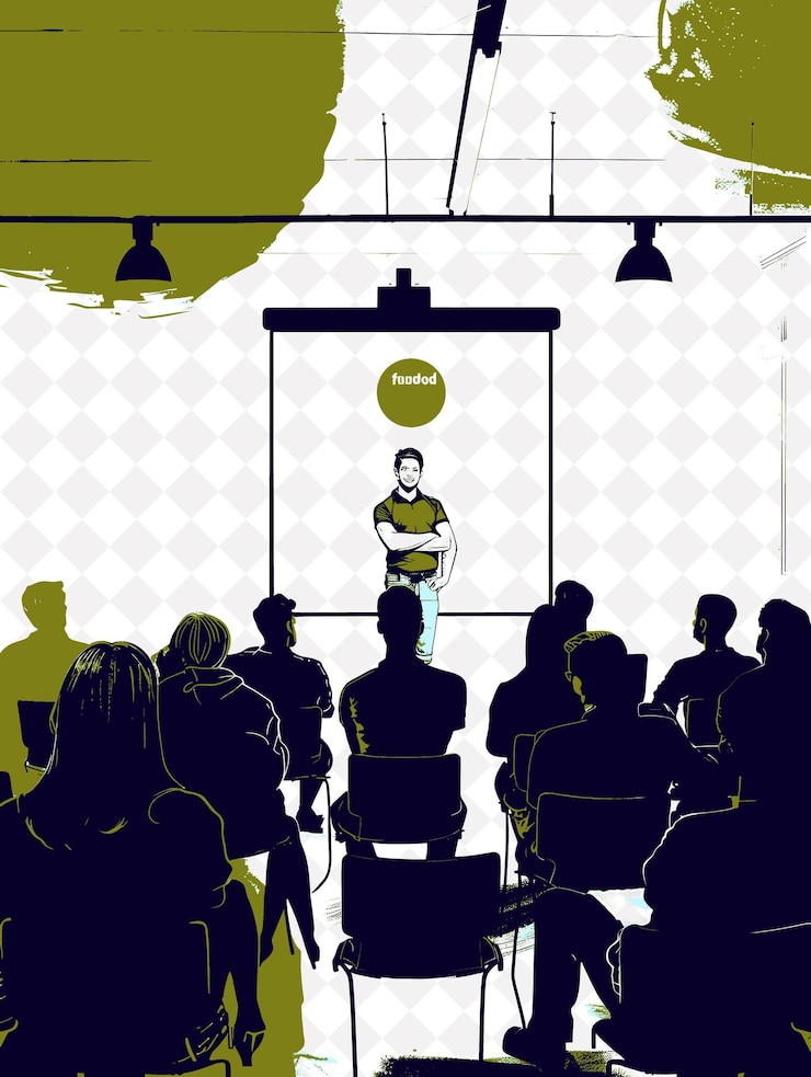 PSD ai assisted entrepreneurship club holding a pitch deck in th flat illustration background design