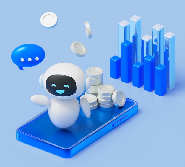 Ai-Bot mit Grafik und Münzen 3D-Grafik