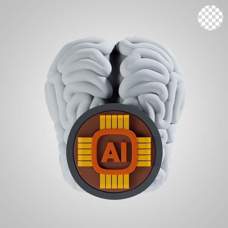 PSD ai brain 3d icon and illustration